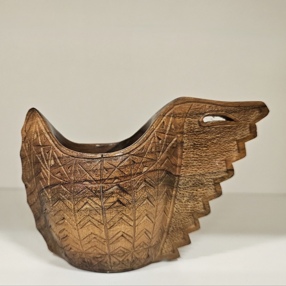 Vintage Yugoslavian Wood Carved Wedding or Sheperd's Cup Folk Art